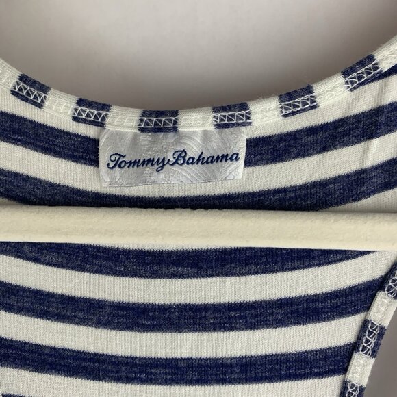 Tommy Bahama Maxi Dress Large? Blue White Stripe Coastal Resort Cruise Pockets - Picture 9 of 11